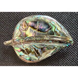 Sterling Silver Abalone Leaf Pin Brooch 925 Signed  Vintage
